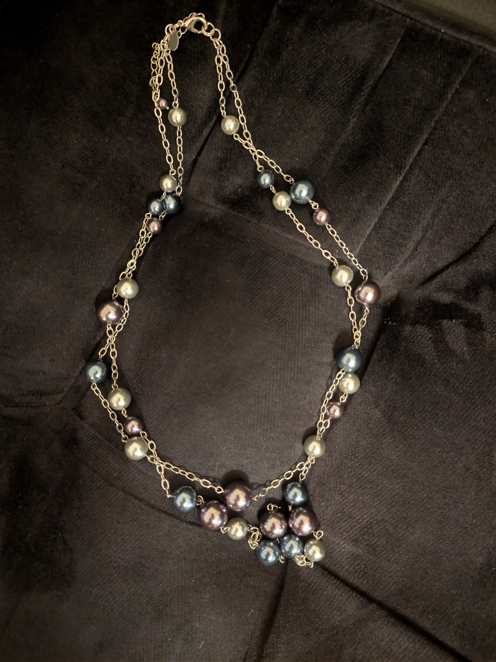 Lia Sophia Silver Chain Necklace with Blue, Purple, and Gray Pearls